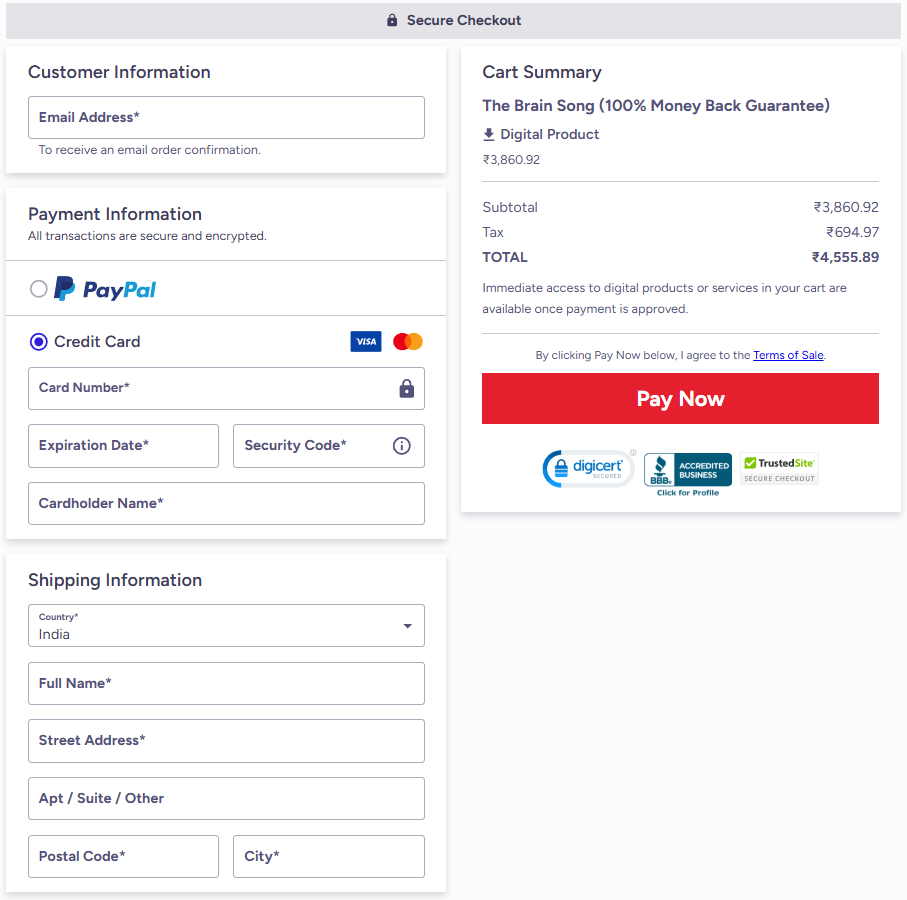 The Brain Song Checkout Page